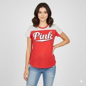 Pink Victoria's Secret Pink Logo Graphic Tee T-shirt Short Sleeve Red Medium